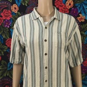 Men’s Tommy Bahama Shirt Casual Pocket Tee striped men’s size medium button top